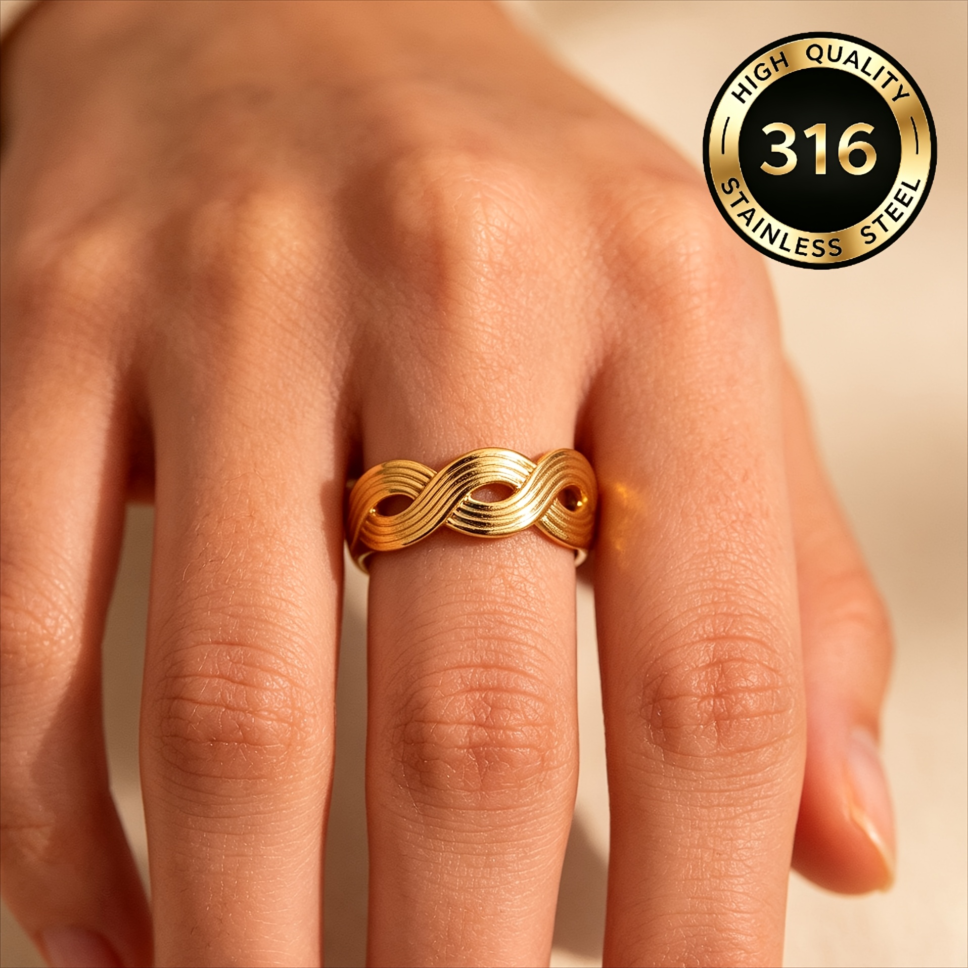 Women's Fashion Stainless Steel Hollow Double-Layer Twist Open Ring